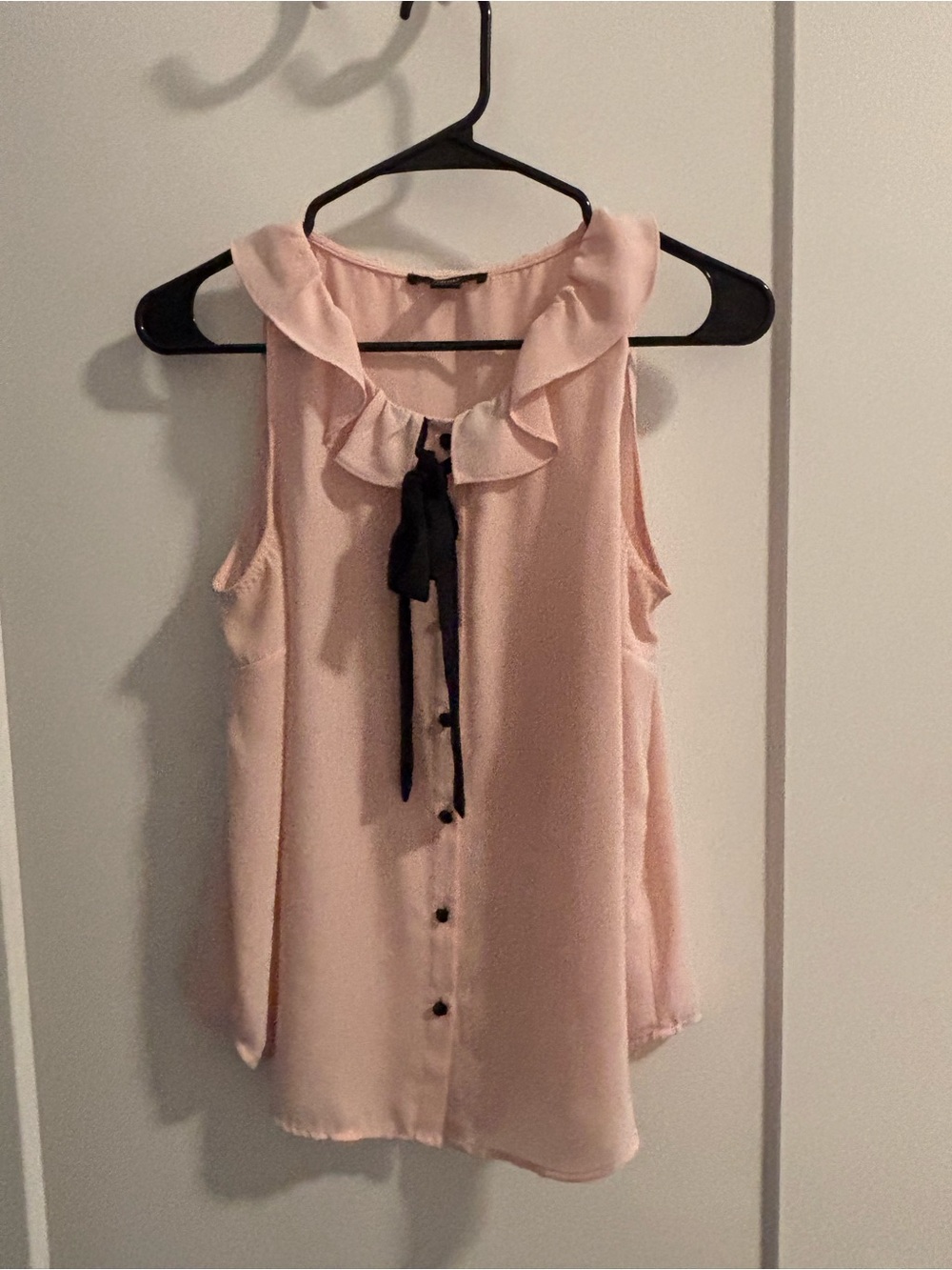 Forever 21 Pink Sleeveless Ruffle Tie-Front Camisole with Black Bow